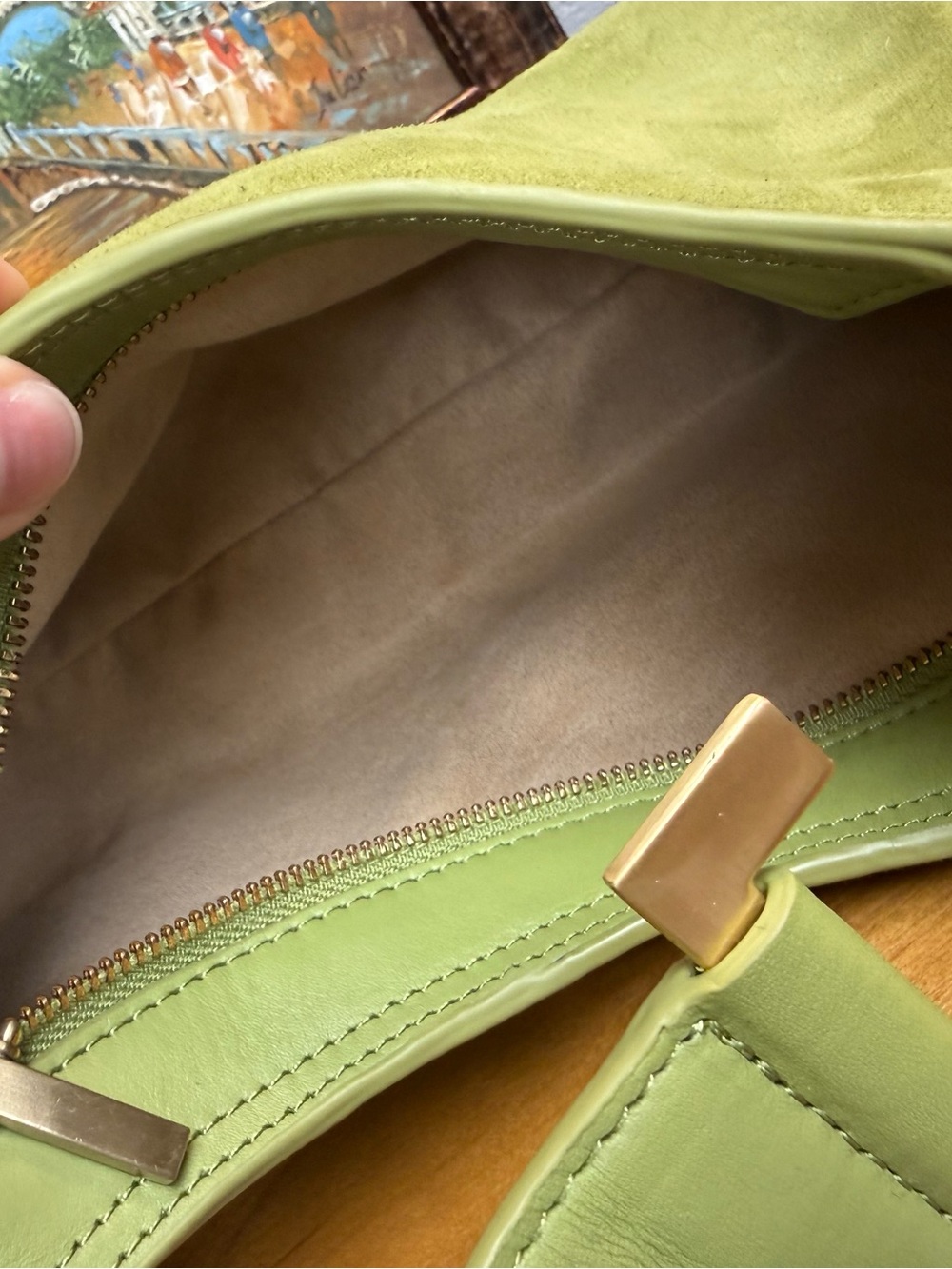 Cult Gaia Aliza Lime Green Suede Leather Shoulder Bag Gold Hardware - Picture 7 of 16